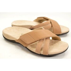 Vionic Zarie Slide Sandals Womens US 7 Brown Leather  Slip On Arch Support Shoes
